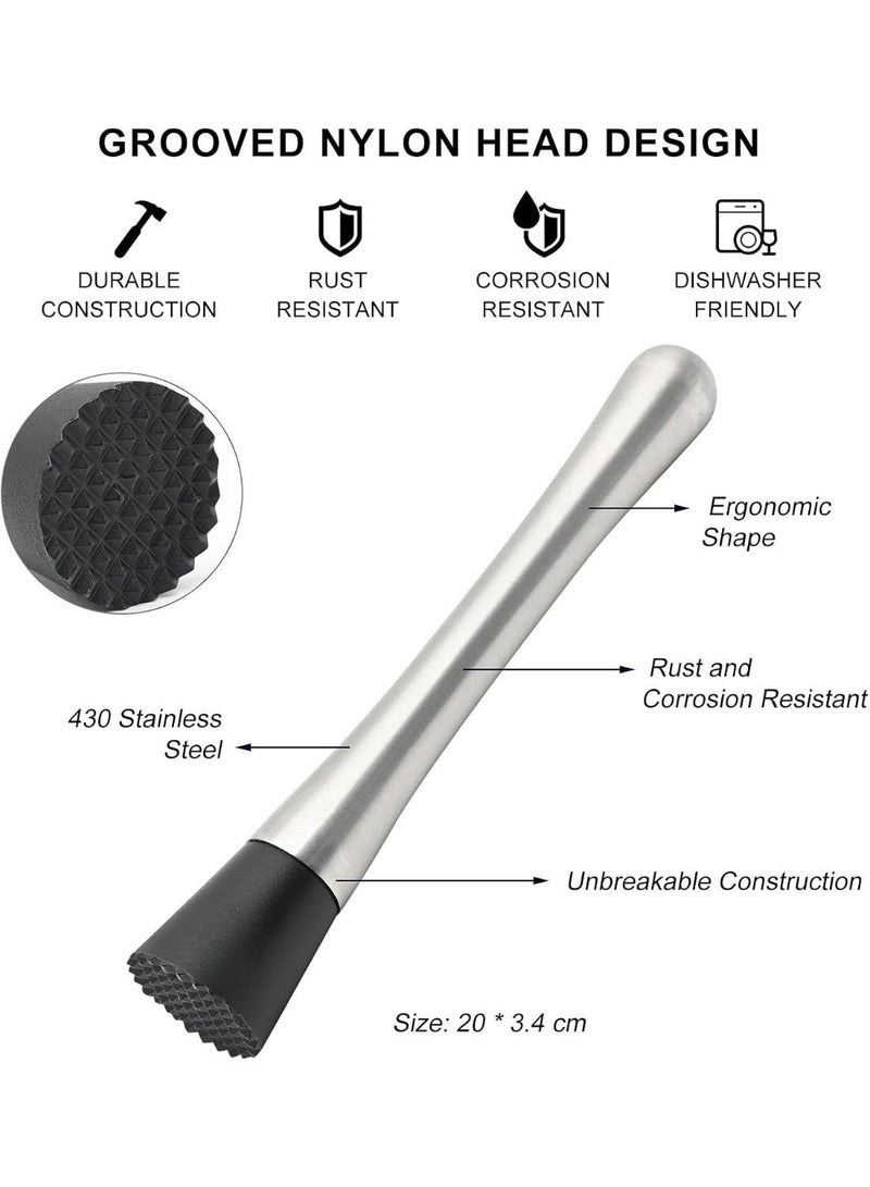 Ice Crusher Barware Cocktail Muddler,Cocktail Stirrer, Stainless Steel Stirrer, Lime Press Masher, Lime Hand Masher, Suitable for Home and Bar - Image 3